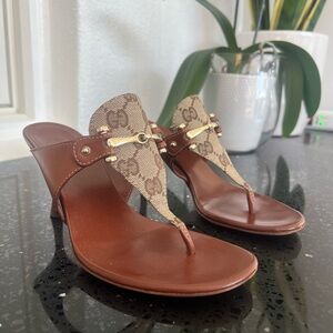 Gucci Brown and Cream Women's Sandals
